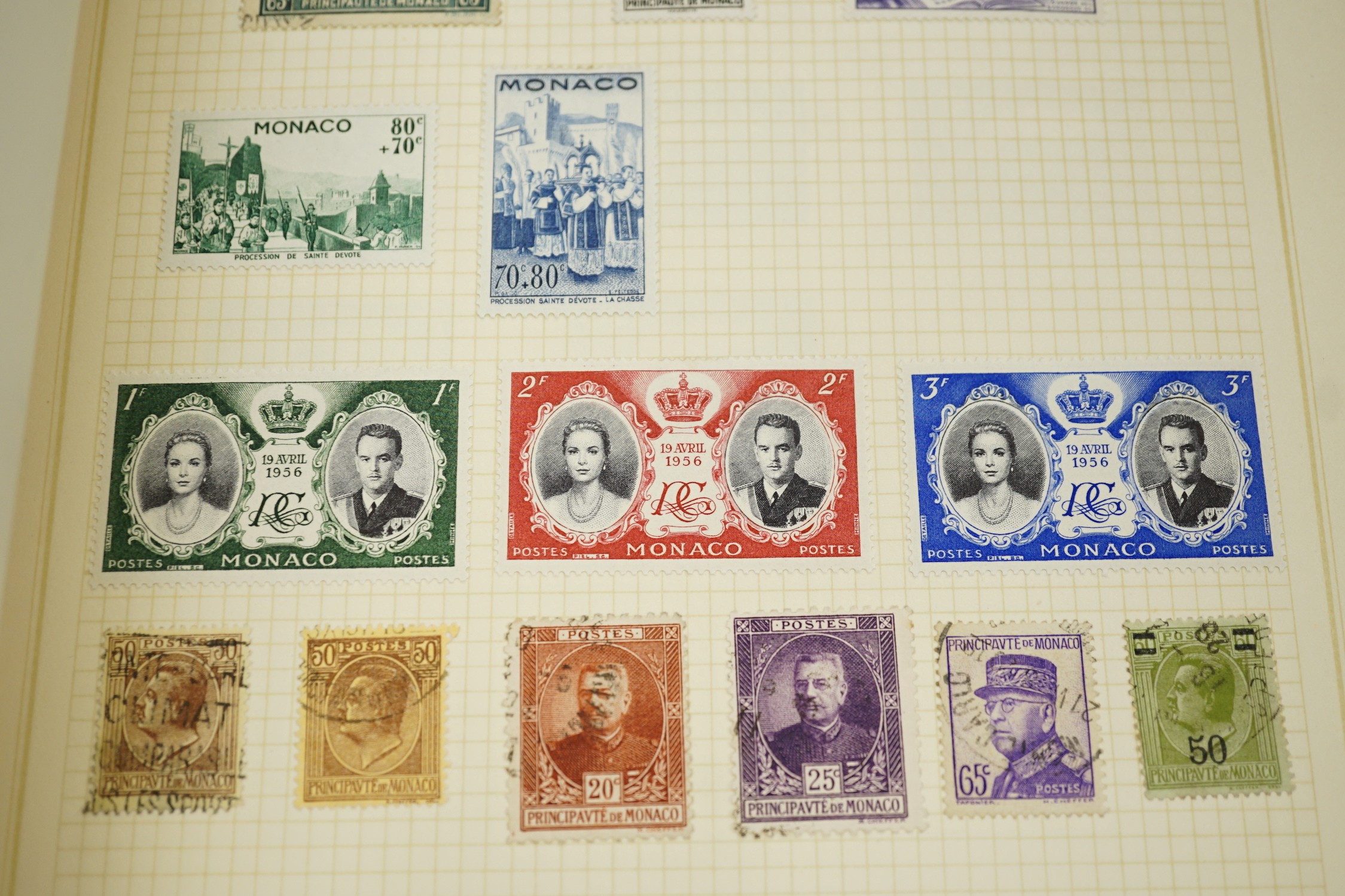 Three albums of world stamps with Bahamas 1938 set - £1 mint, cape of good hope triangulars used (8) Fiji, Germany and Germany states